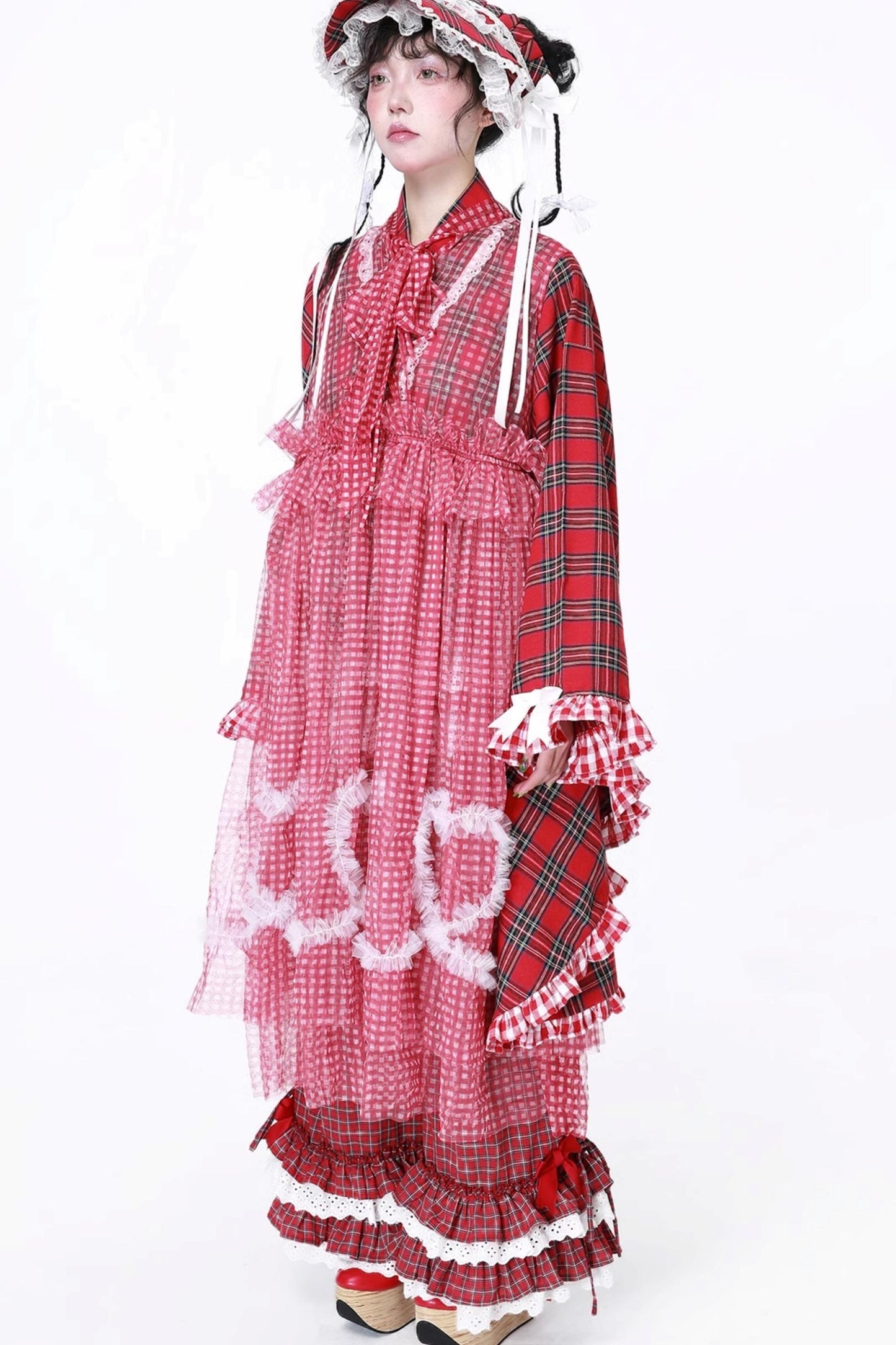 Retro Plaid Mesh Dress