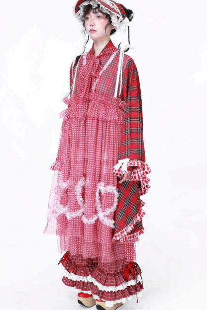 Retro Plaid Mesh Dress
