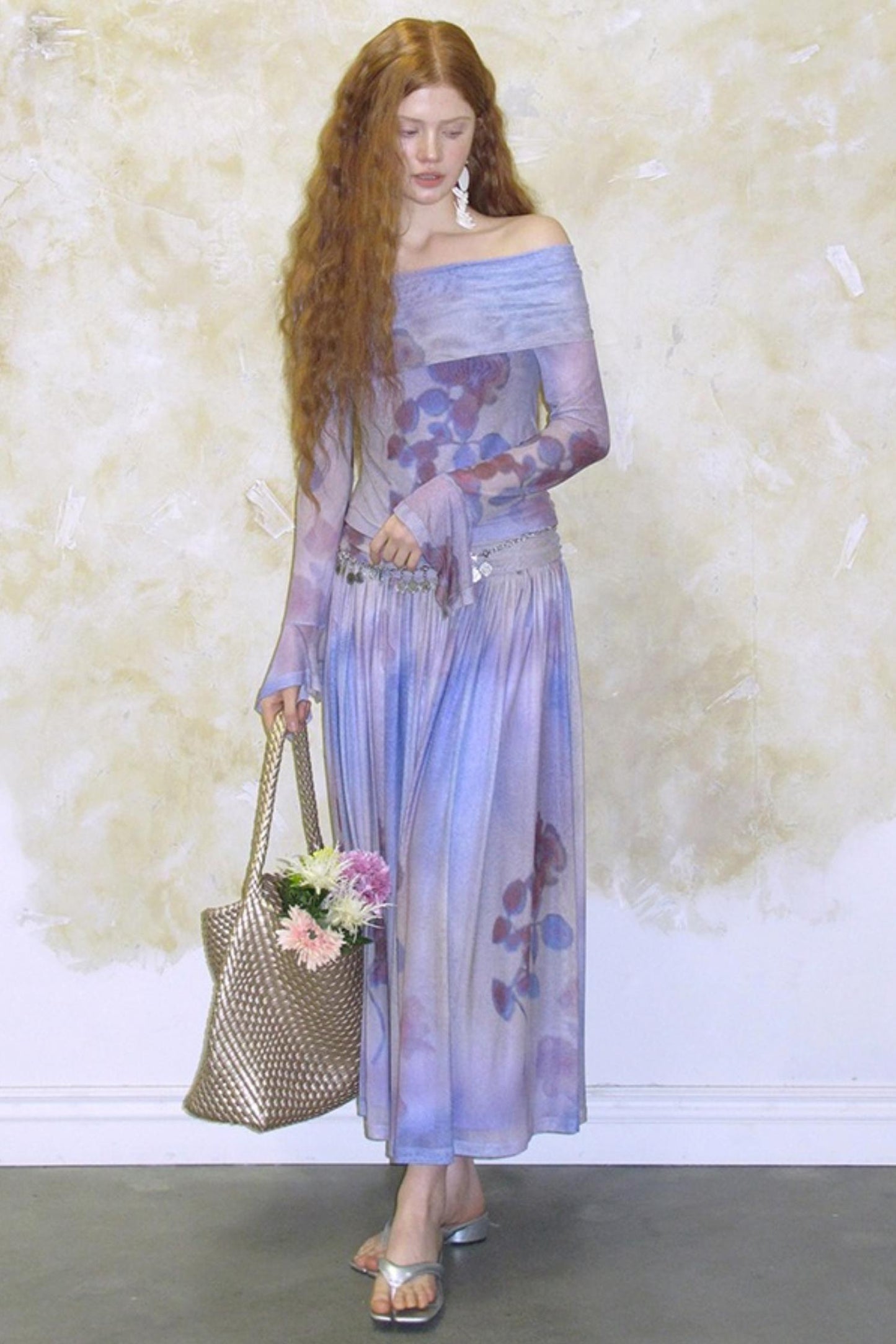 Freesia Purple One-Shoulder Top & Skirt Set-Up