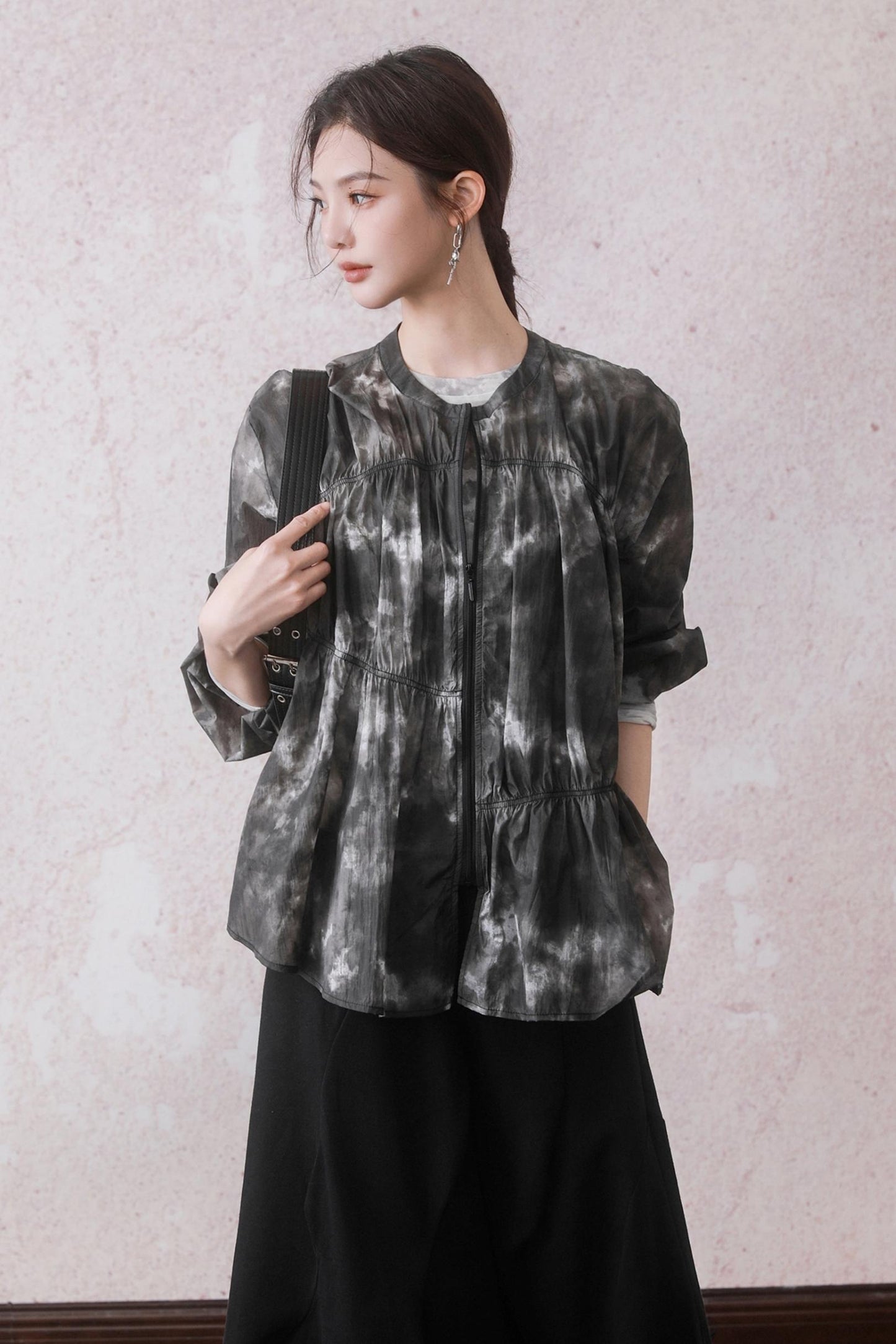 Ink Black Print Airy Outer