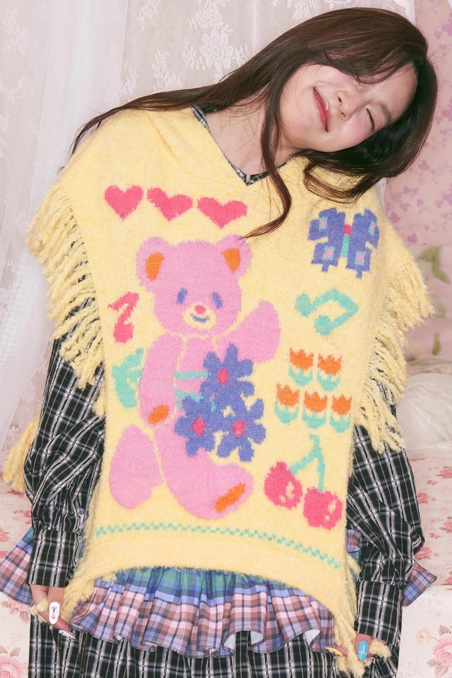 Yellow Bear Hooded Shawl Cape