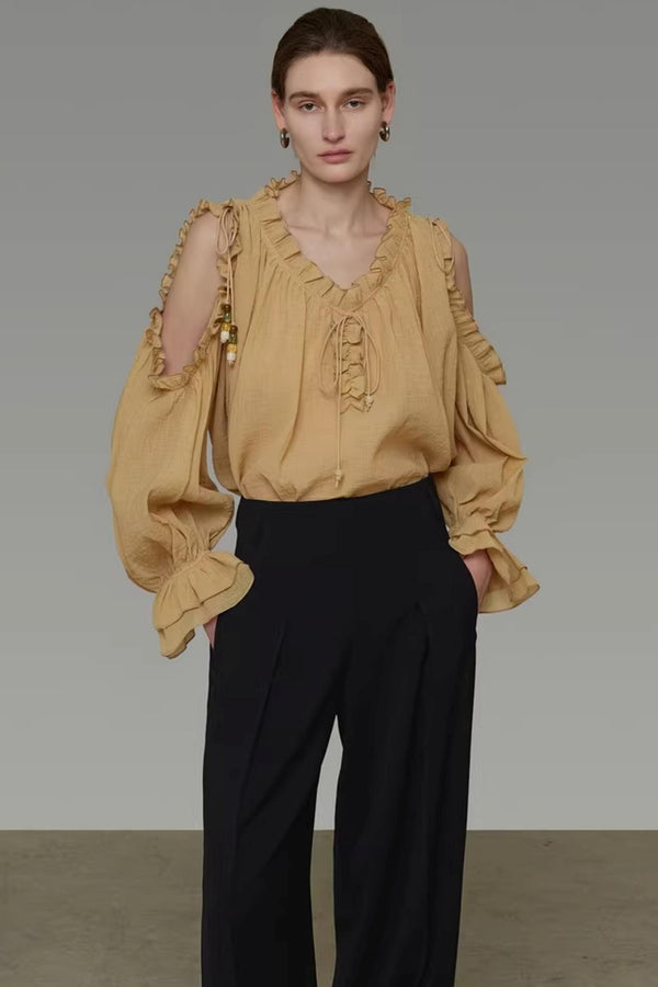 Off-Shoulder Ruffle Loose Shirt