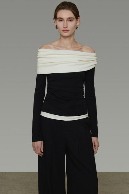 Plissierte Schulterfreie Strickbluse