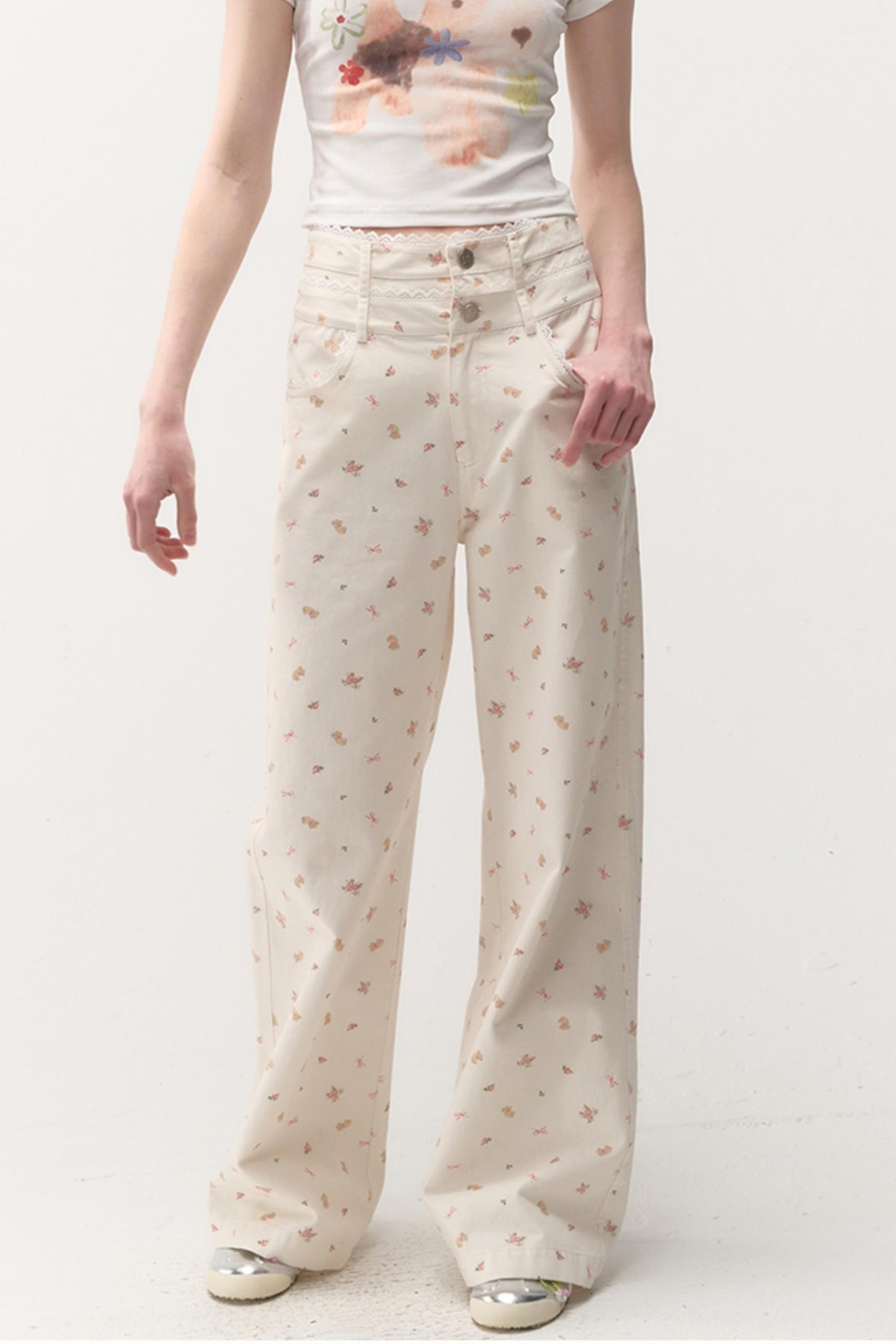 Spring Loose Bear Print Pants