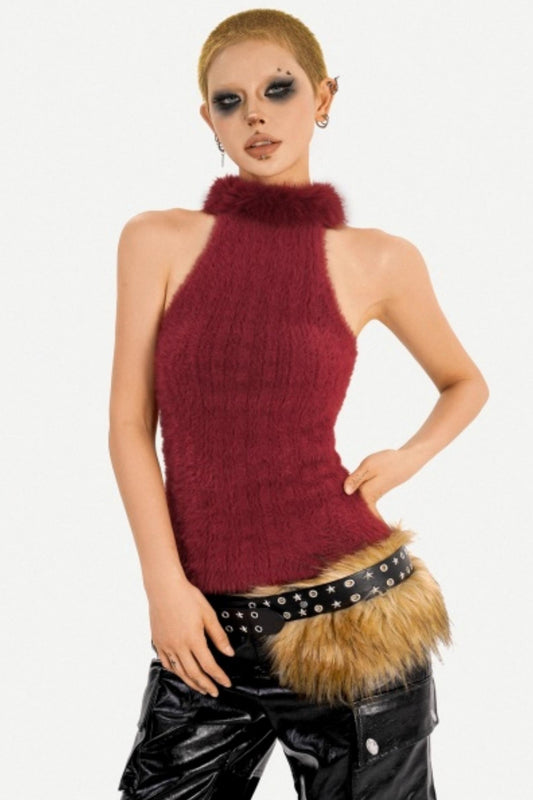 Fur Collar Knitted Vest