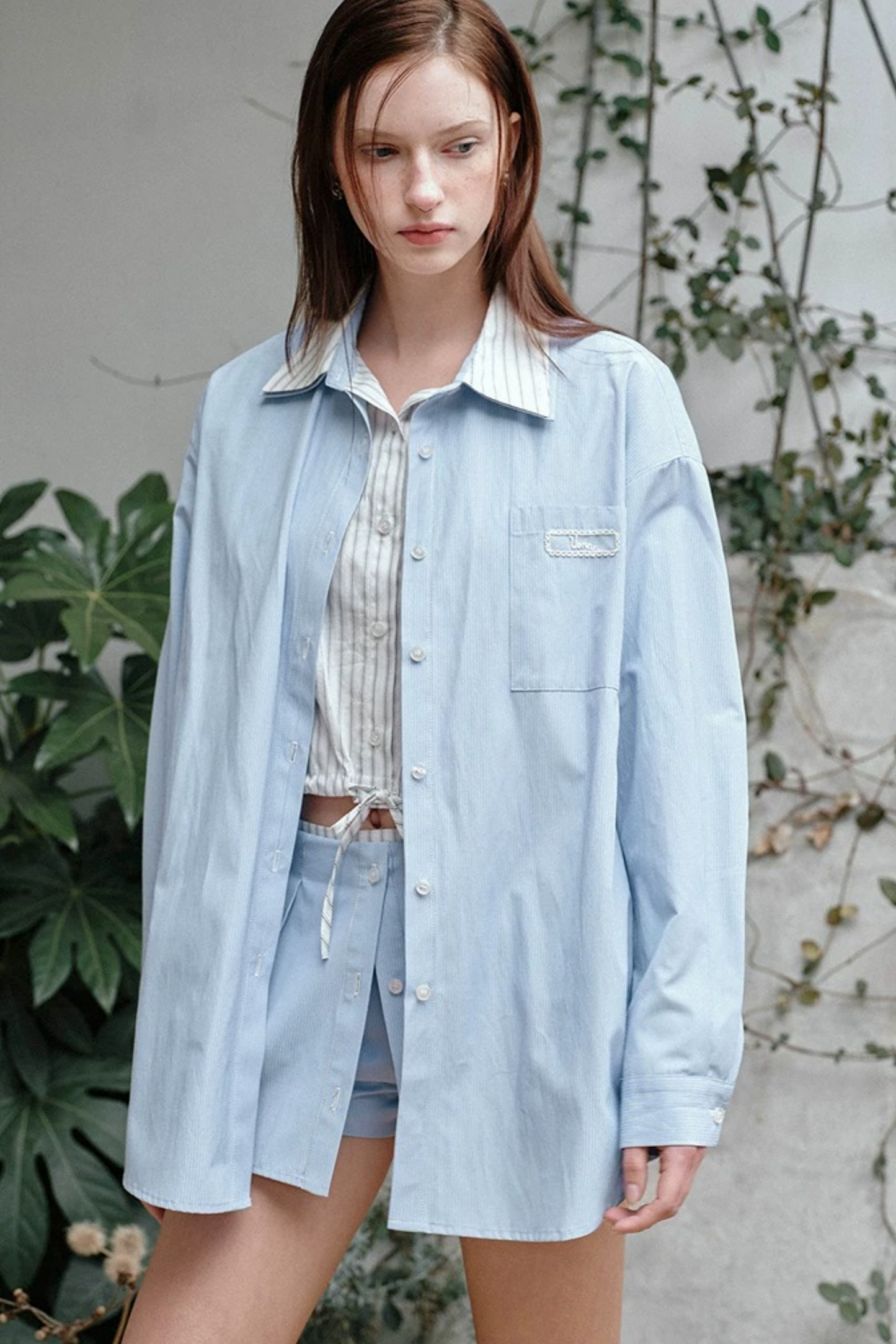 Blue Striped Lace Blouse Set-Up