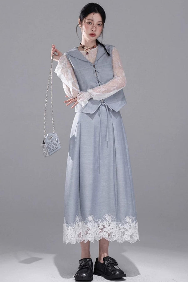 Color-Block Lace Skirt Set
