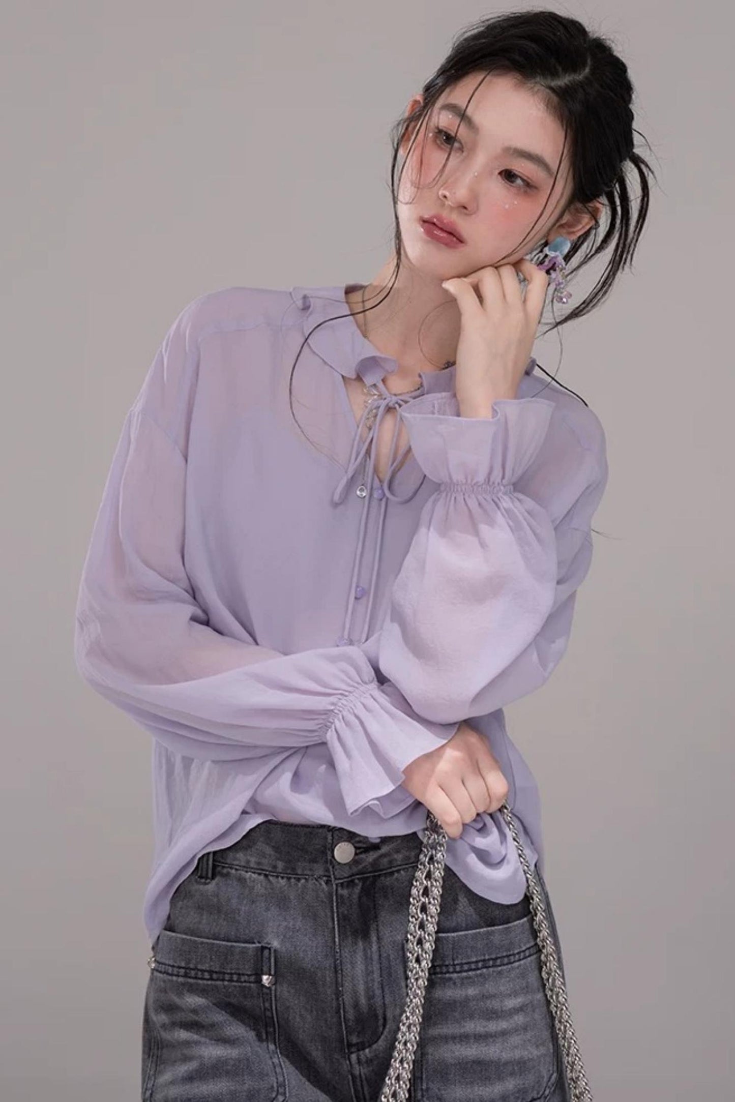 Acetate Deep Purple Blouse Set