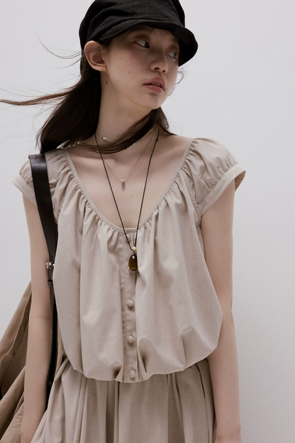 Apricot Gray Linen Top