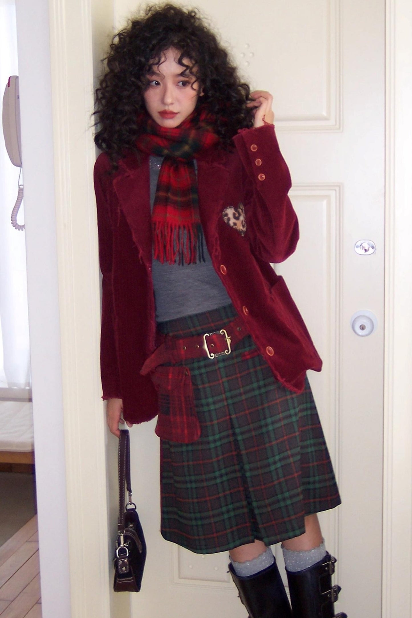 Retro Casual Pleated Plaid Skirt