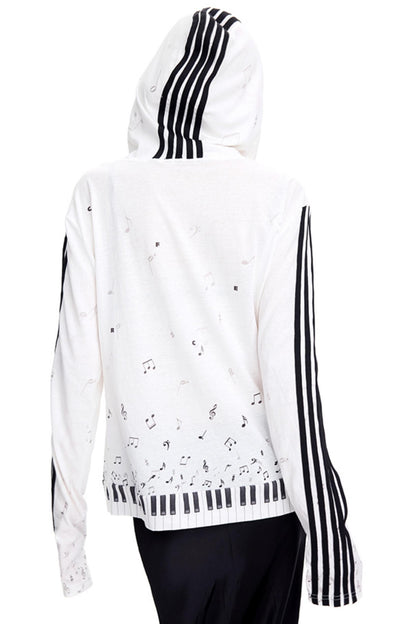 Piano Note Print Long-Sleeved Top