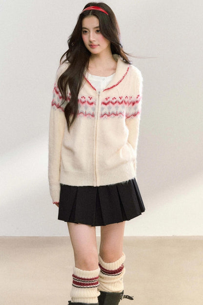 Lapel Twist Fair Knit Cardigan