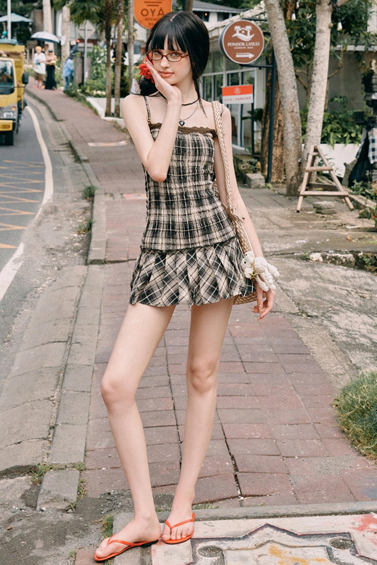 Sweetheart Checkered Slip Dress