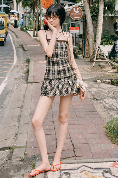 Sweetheart Checkered Slip Dress