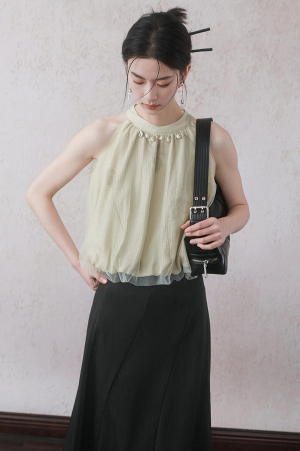 Summer Apricot Mesh Top