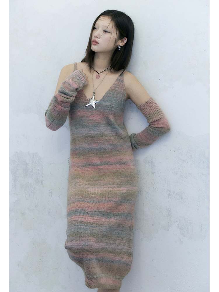 Gradation Knit V-Neck Cami Dress