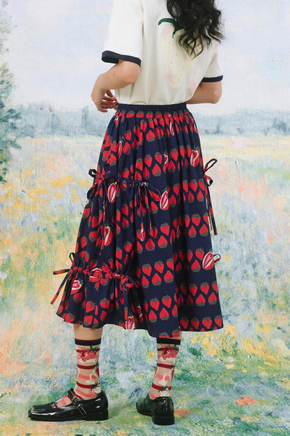 Retro Strawberry Midi Skirt