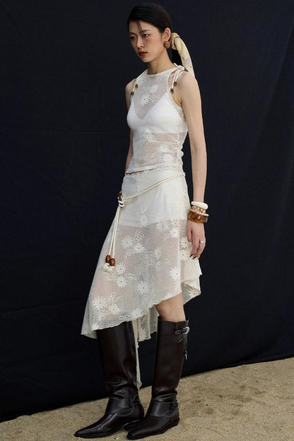 Jacquard Lace-Up Layered Skirt Set-Up