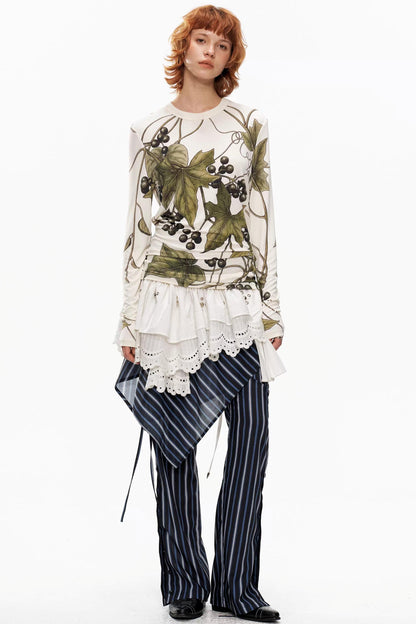 Grape Print Round Neck Sweater