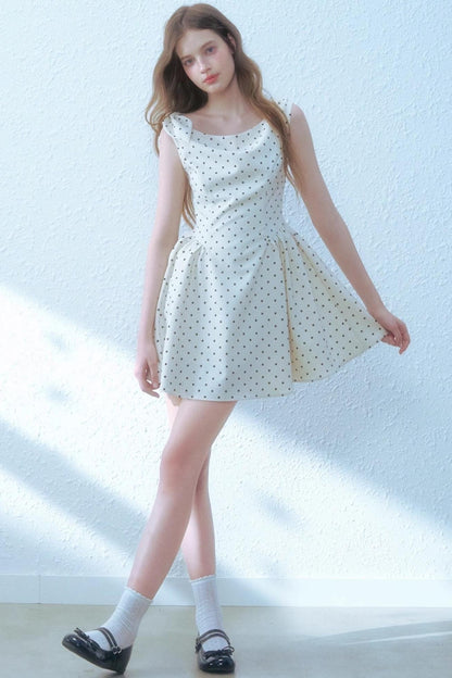 Beige Polka Dot Swing Dress