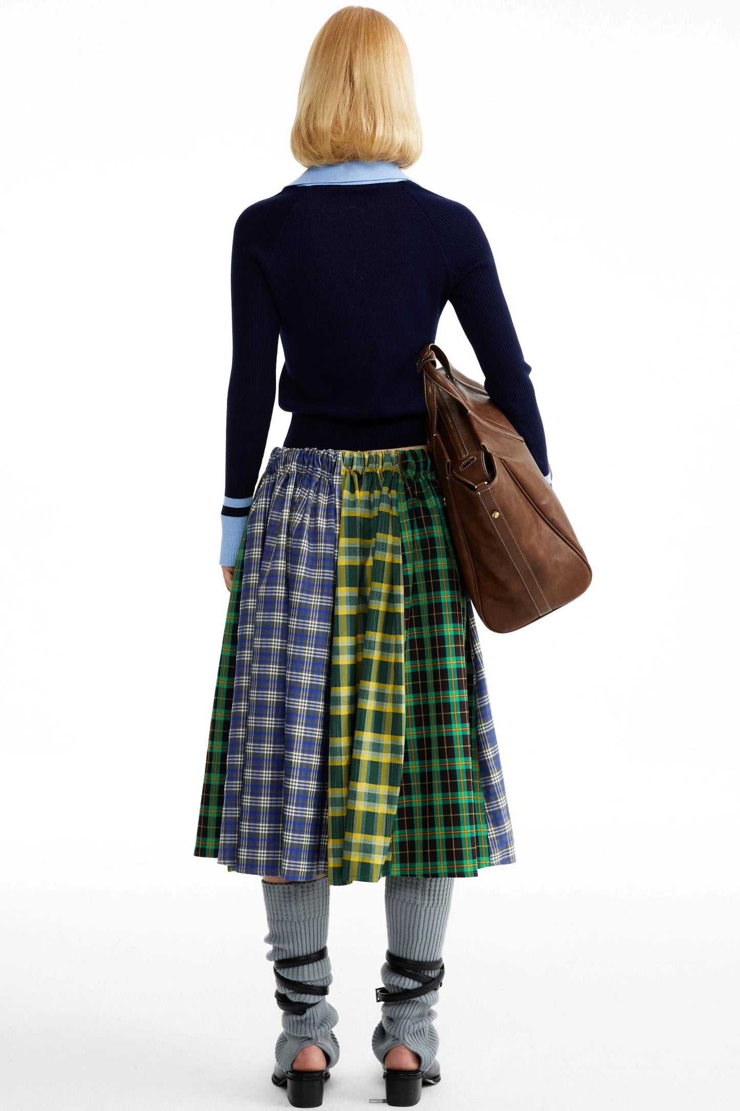 Blue-Green Plaid Pleated Skirt