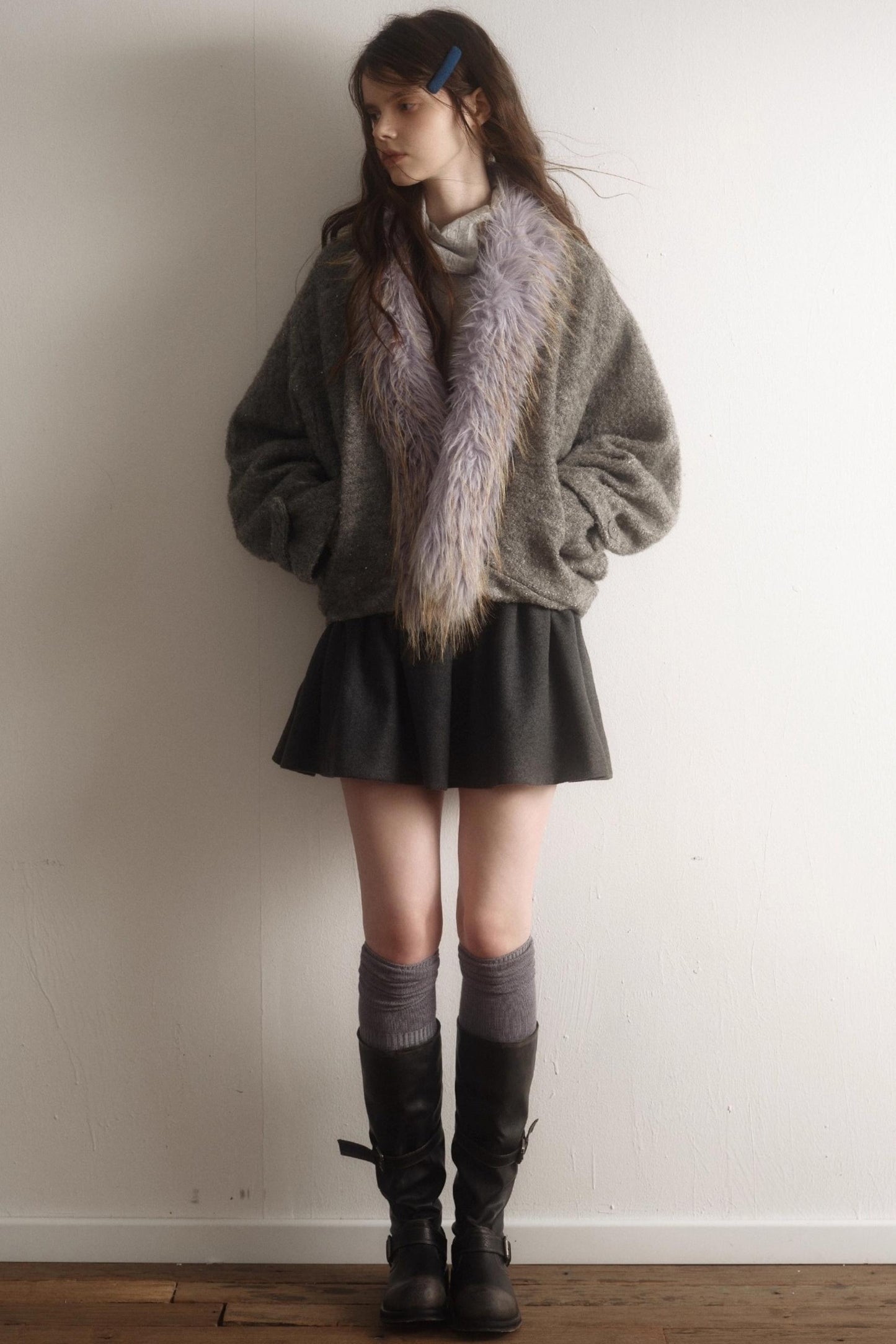 Gray Wool Batwing Coat