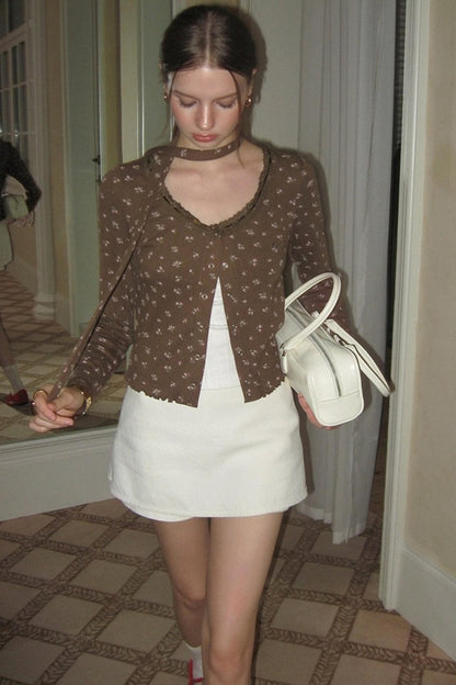 Short Floral Cardigan And Camisole