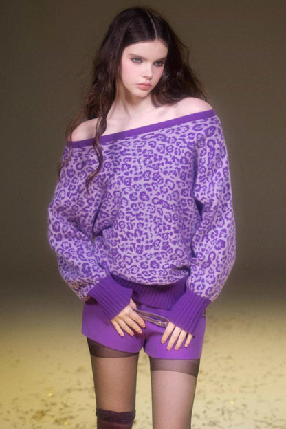 Retro Purple Leopard Sweater Set-Up