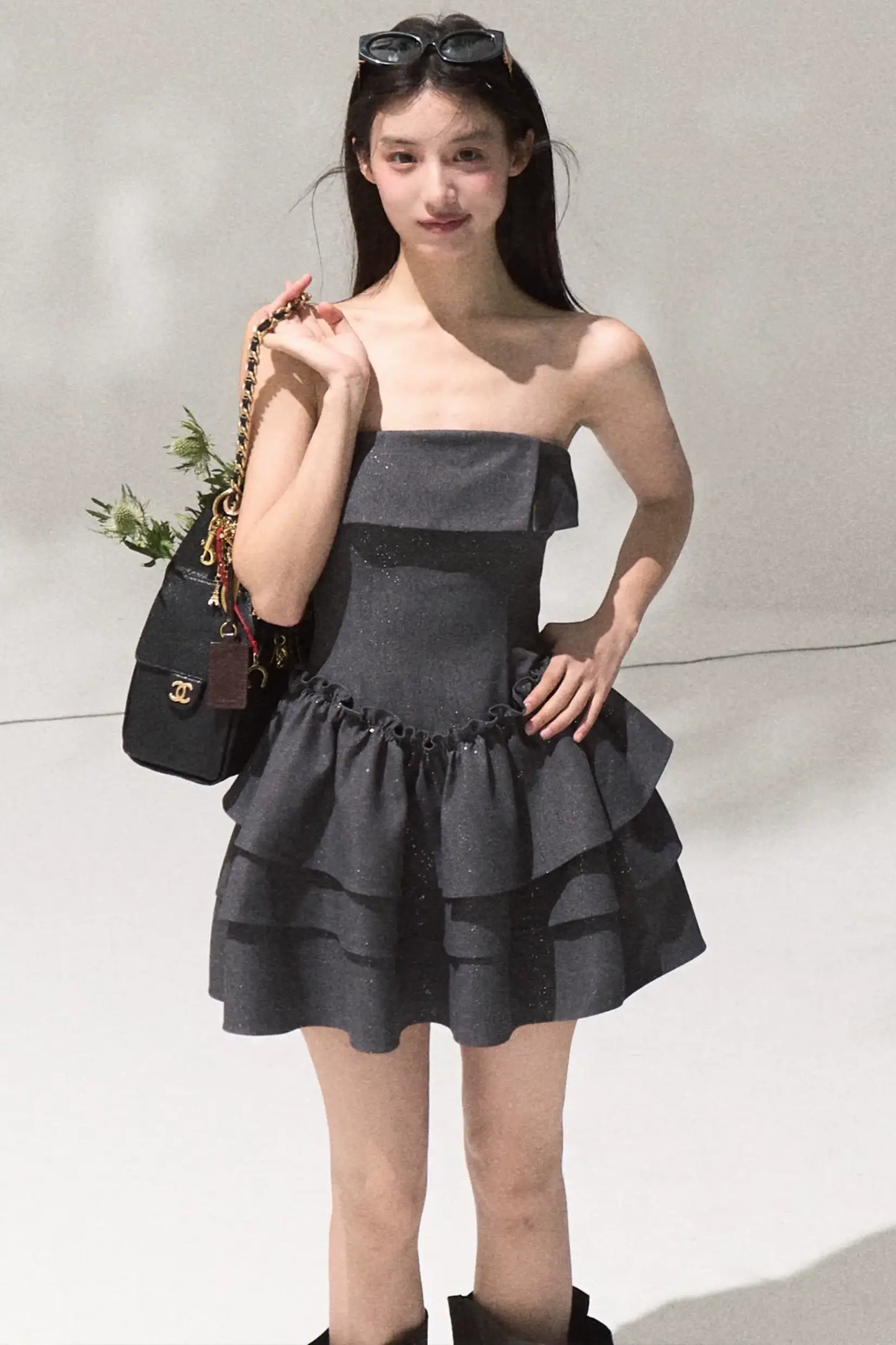 Lyocell Sequin A-Line Bandeau Waist Dress