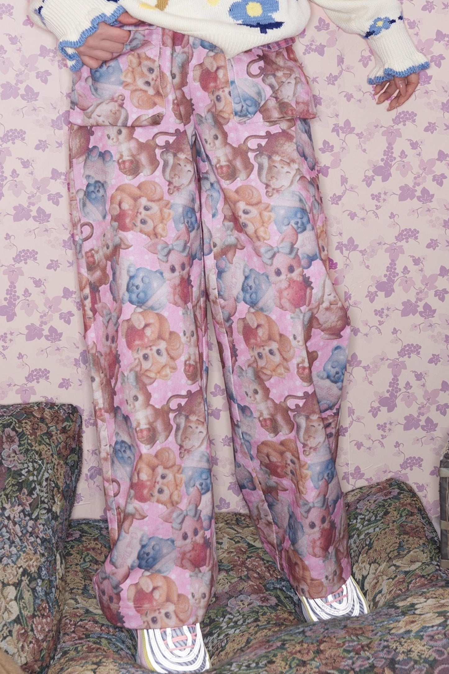 Pink Retro Animal Print Pants