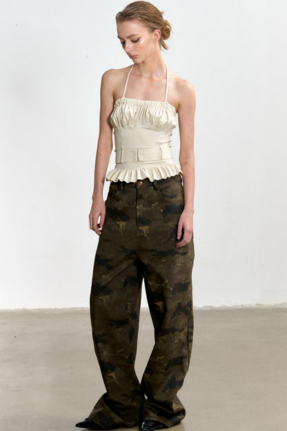 Vintage Camouflage Wide-Leg Jeans