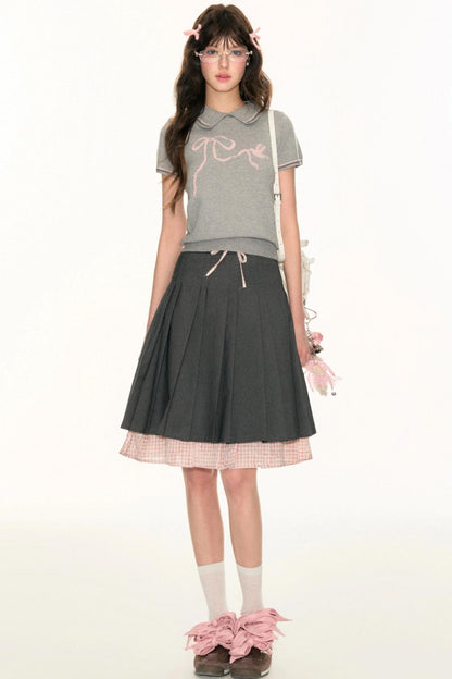 Double Plaid Pleated Skirt