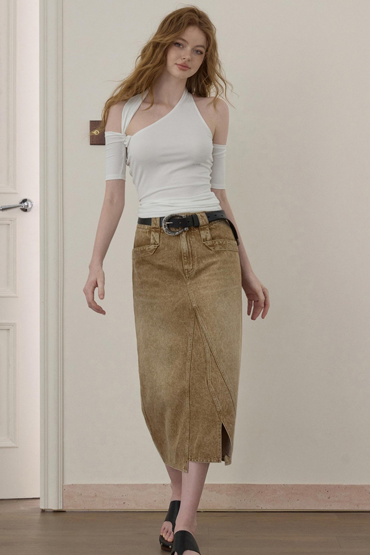 Wooha Vintage Brown Denim Skirt