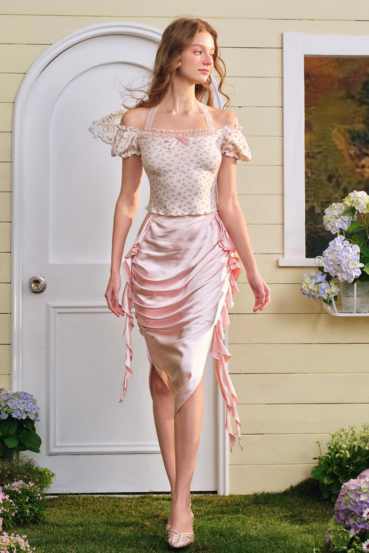 Floral One-Shoulder Top & Skirt Set-Up