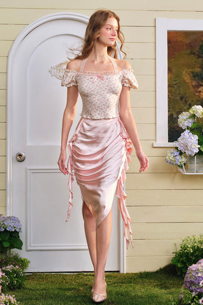 Floral One-Shoulder Top & Skirt Set-Up