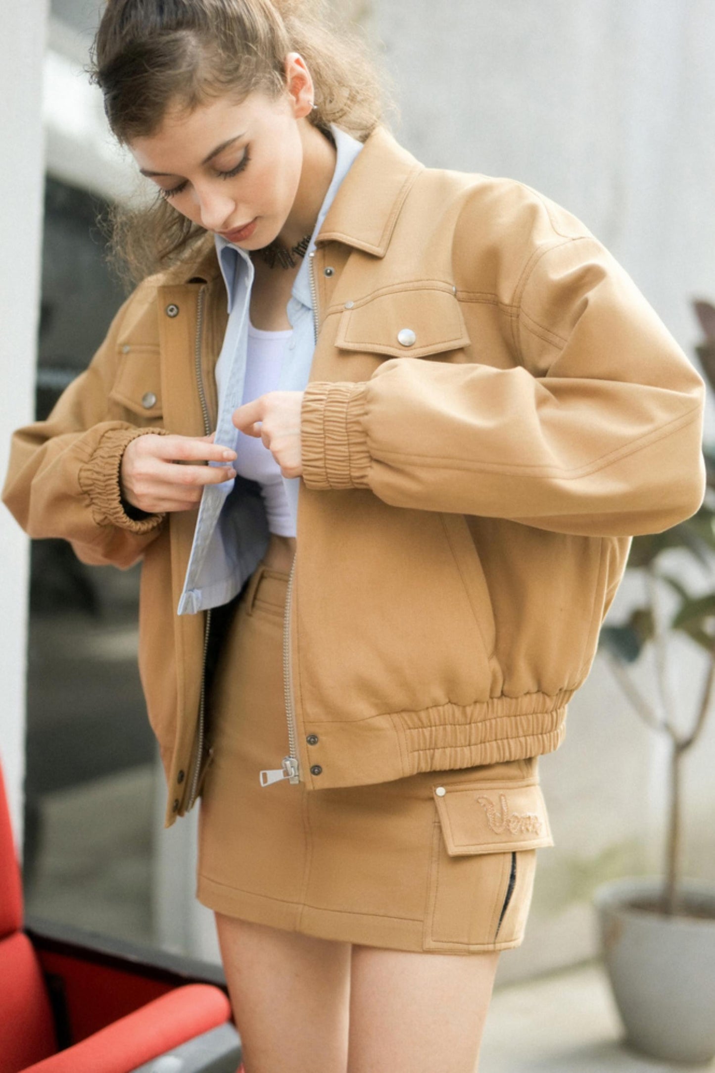 Khaki Letter Mini Skirt