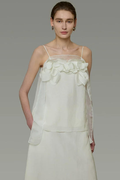White Floral Camisole Skirt Set-Up