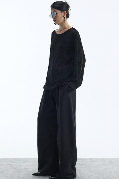 Black Wool Scimitar Trousers