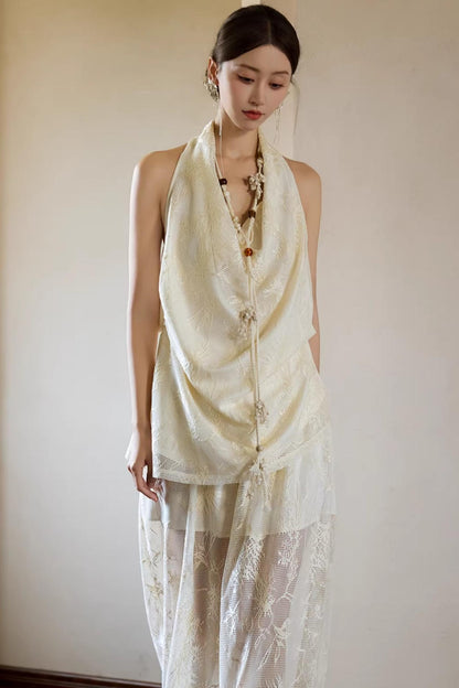 Off-White Draped Halter Top
