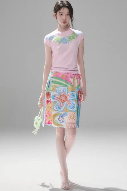 Reversible Bird and Tulip Skirt