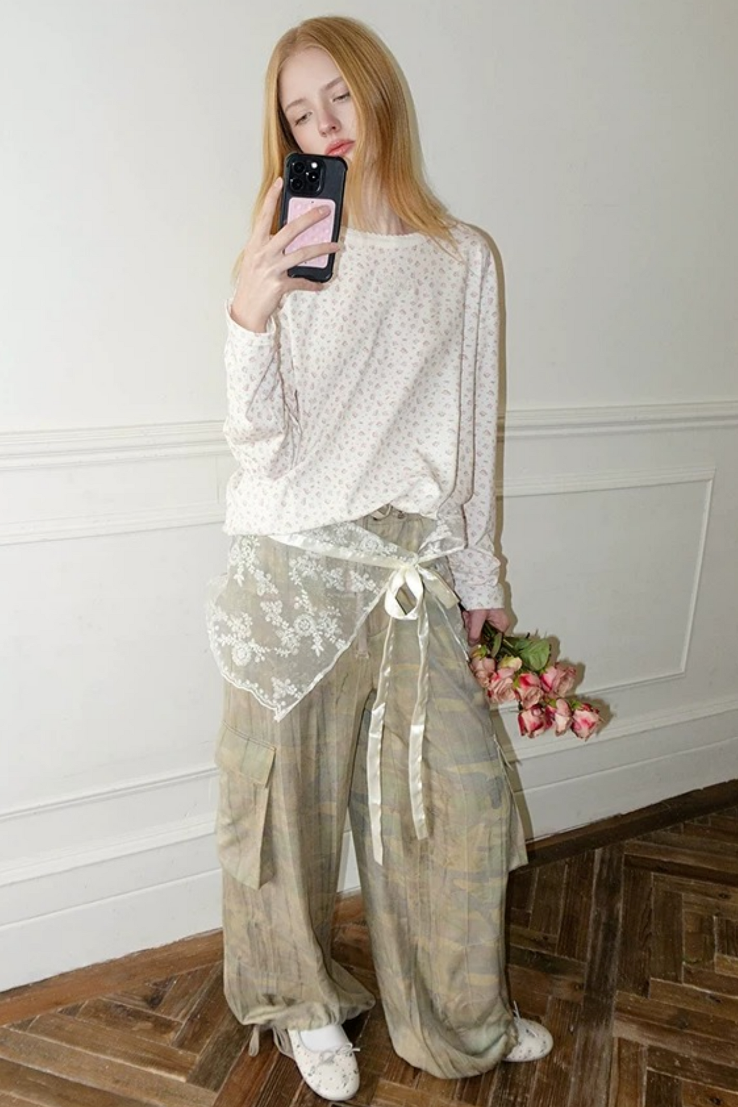 Distressed Camouflage Parachute Pants