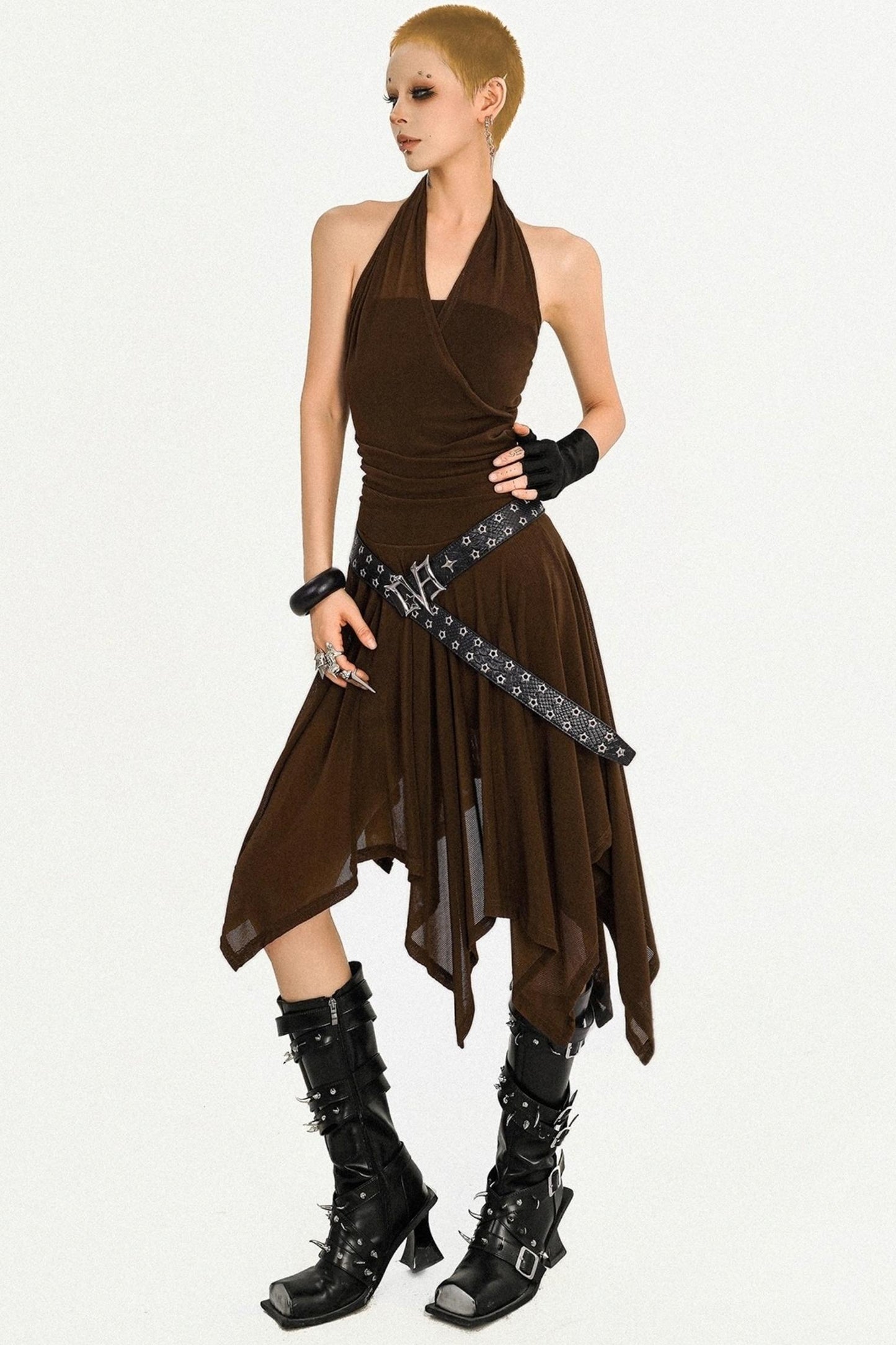 Vintage Coffee High-End Halterneck Dress