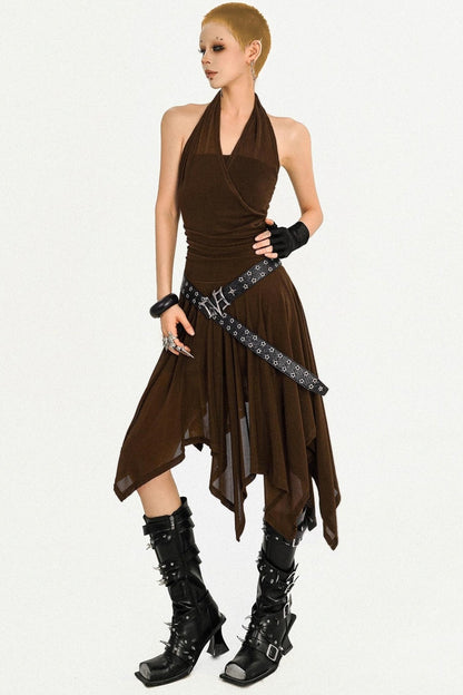 Vintage Coffee High-End Halterneck Dress