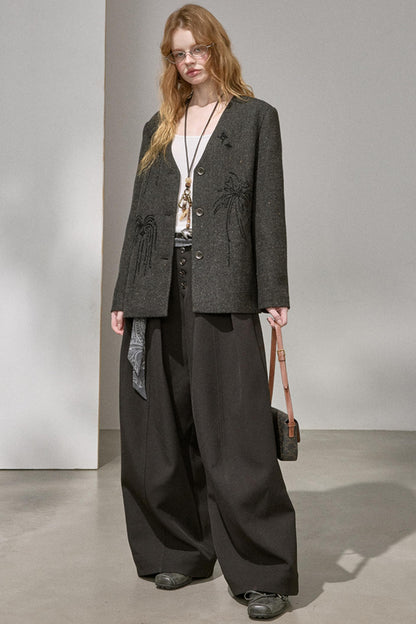 High-Density Beaded V-Neck Jacket