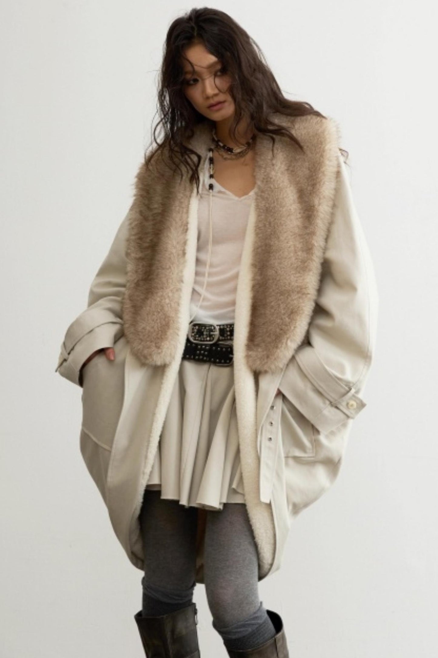 Retro-Jacken-Set mit Fellkragen im Used-Look