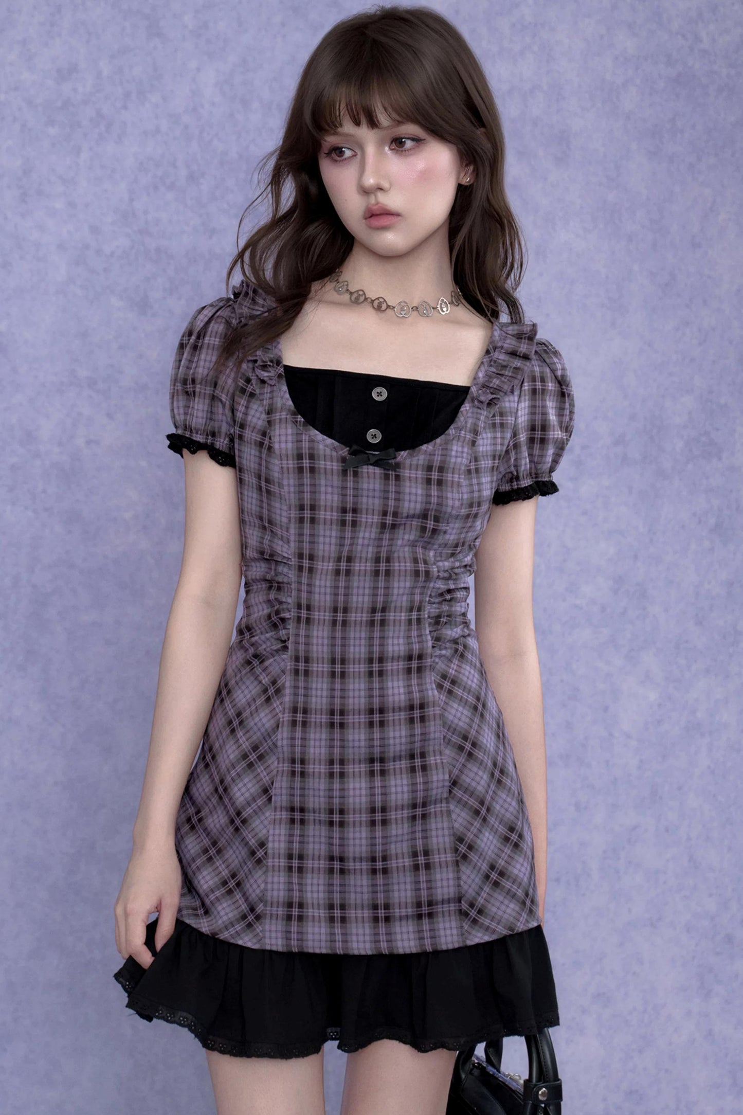 Sweet and Cool Purple Plaid Dress