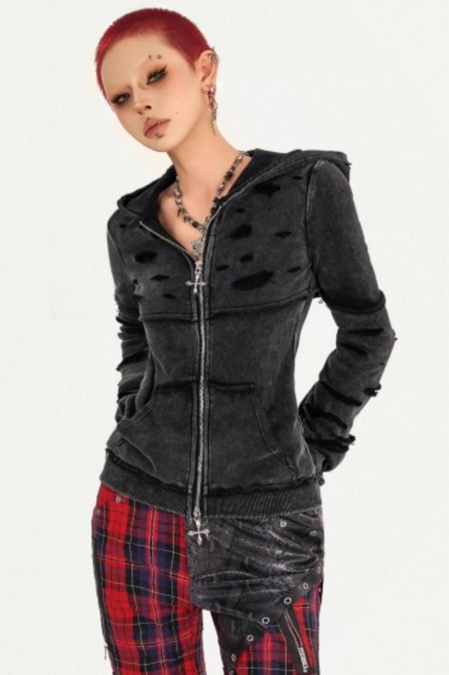 Washed Distressed Hooded Jacket