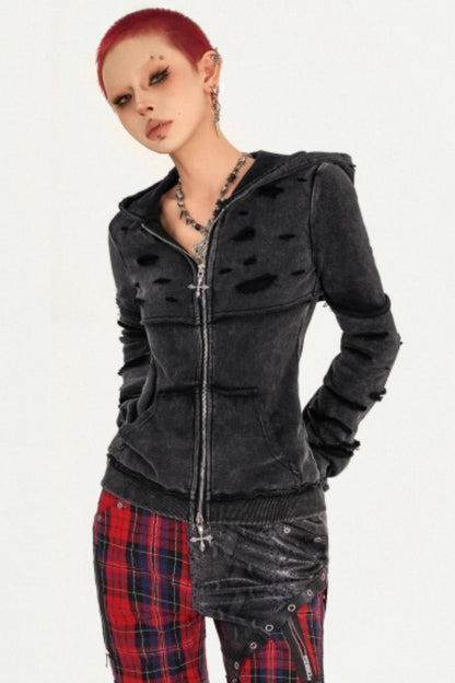 Washed Distressed Hooded Jacket