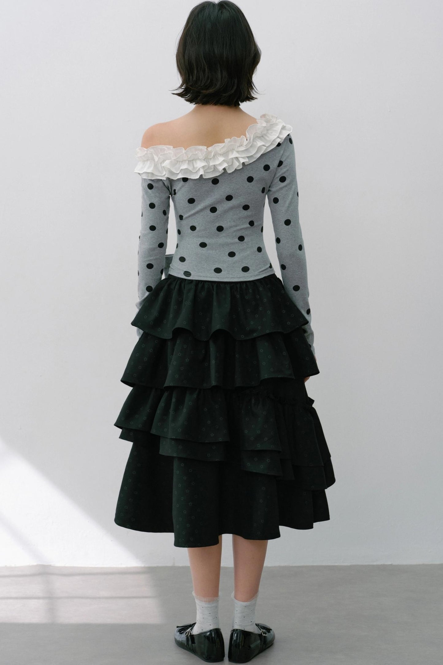 Slanted Polka Dot Long-Sleeved T-Shirt