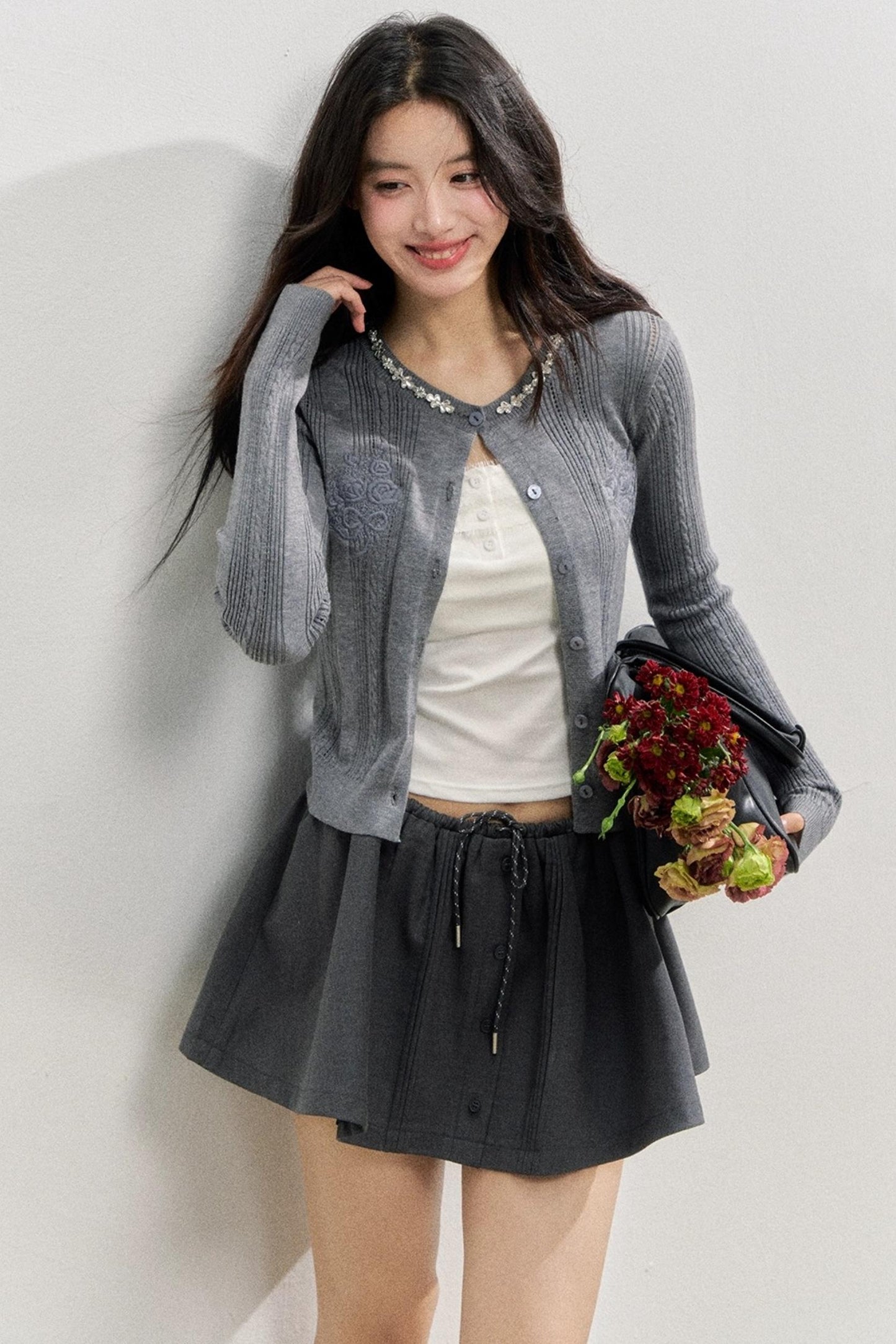 Rose Embroidery Knitted Cardigan